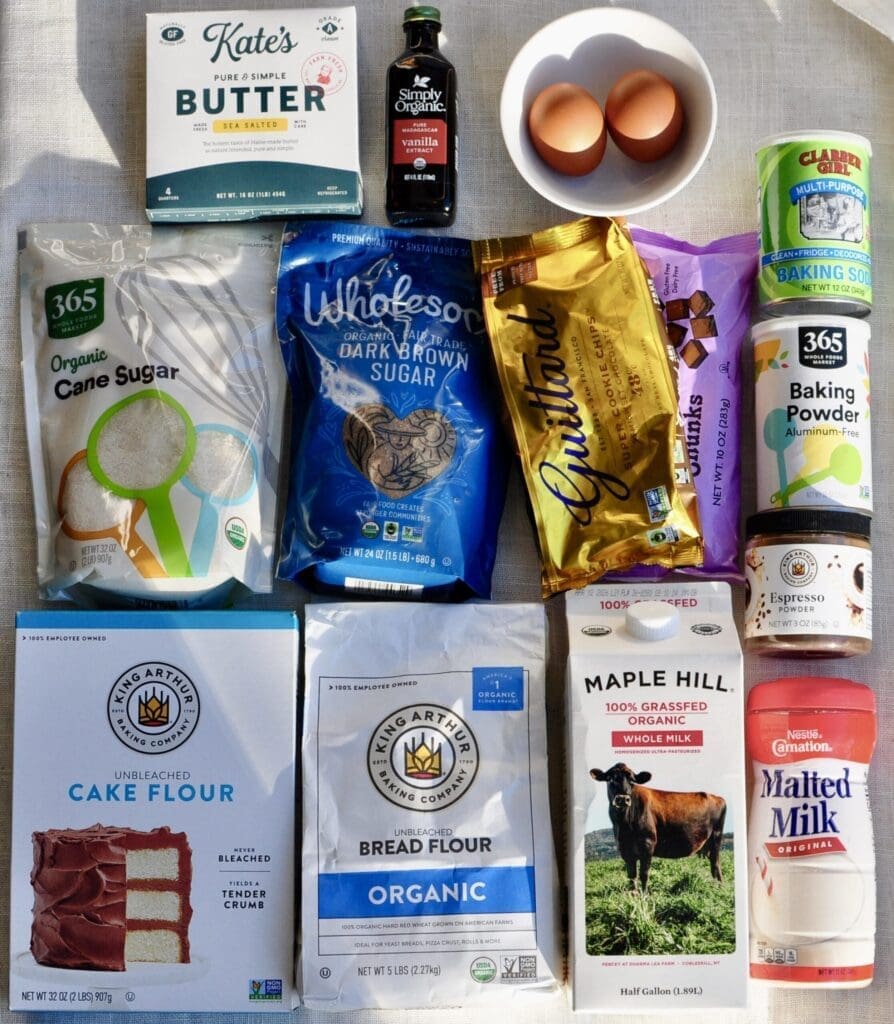 Ingredients for Chewy Chocolate Chip Cookies with both Bread Flour and Cake Four