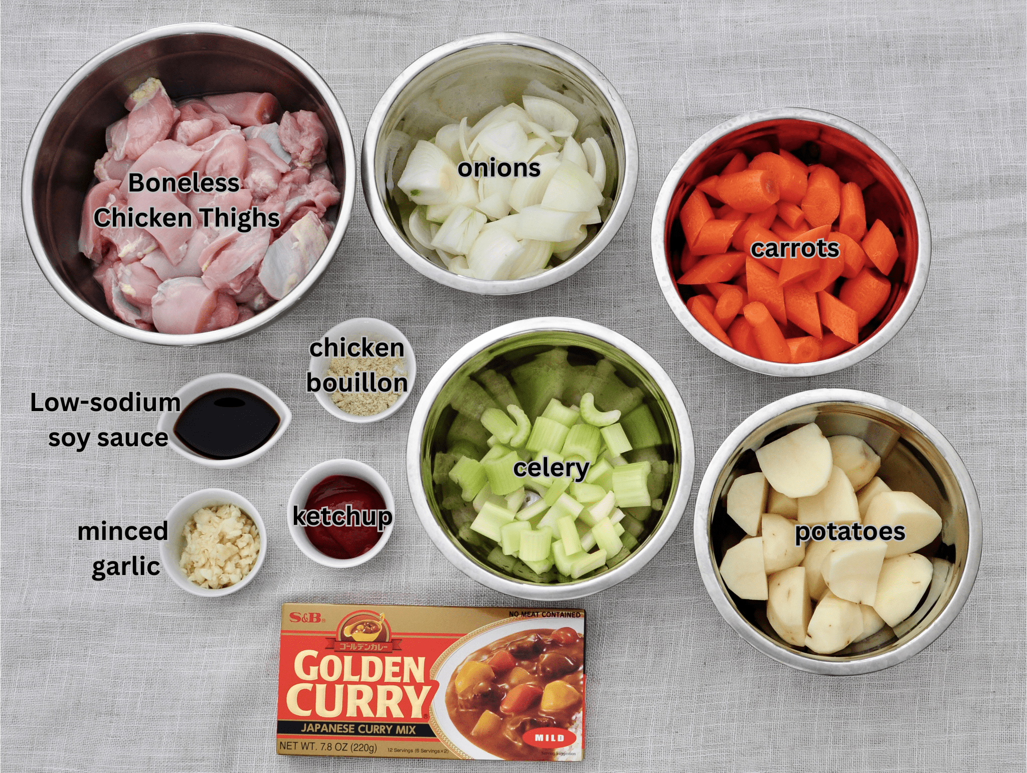 Ingredients for Japanese Curry Chicken with Curry Sauce Mix