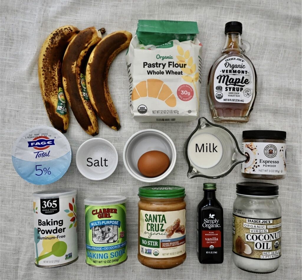 Ingredients for Peanut Butter Banana Chocolate Chip Muffins