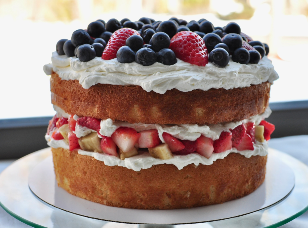 Whipped Cream Sponge Cake with Fruit, naked