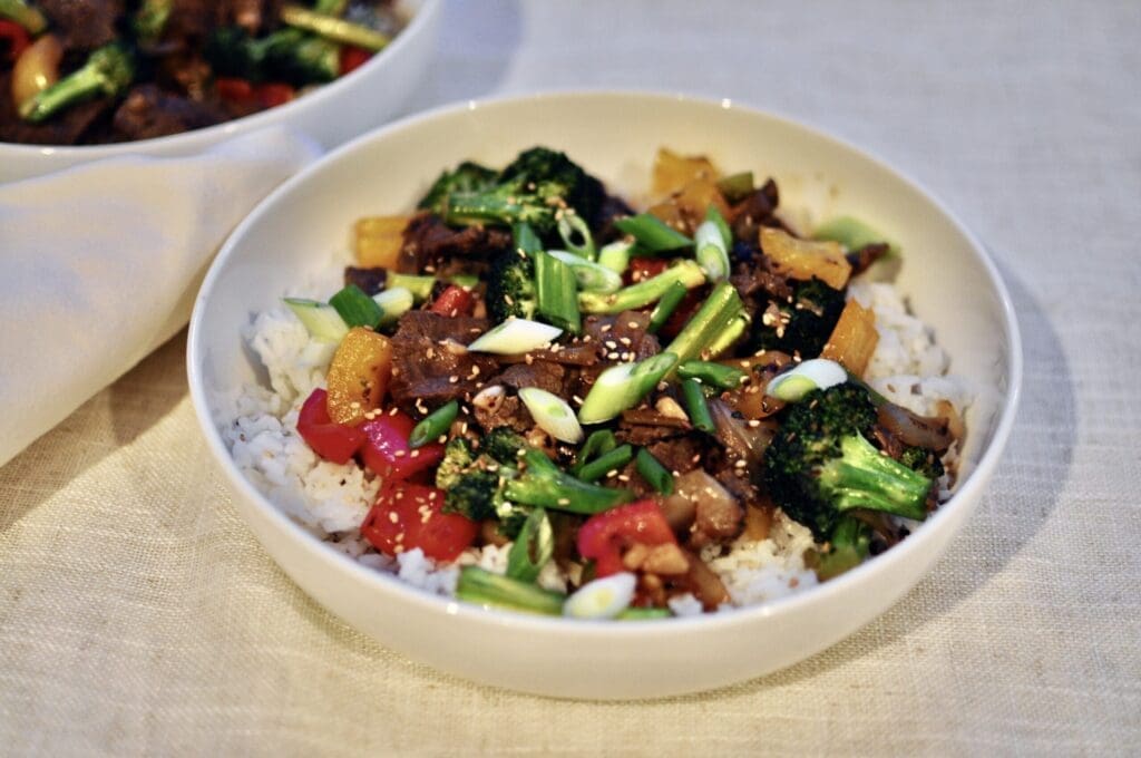 Beef and Vegetable Stir Fry over rice