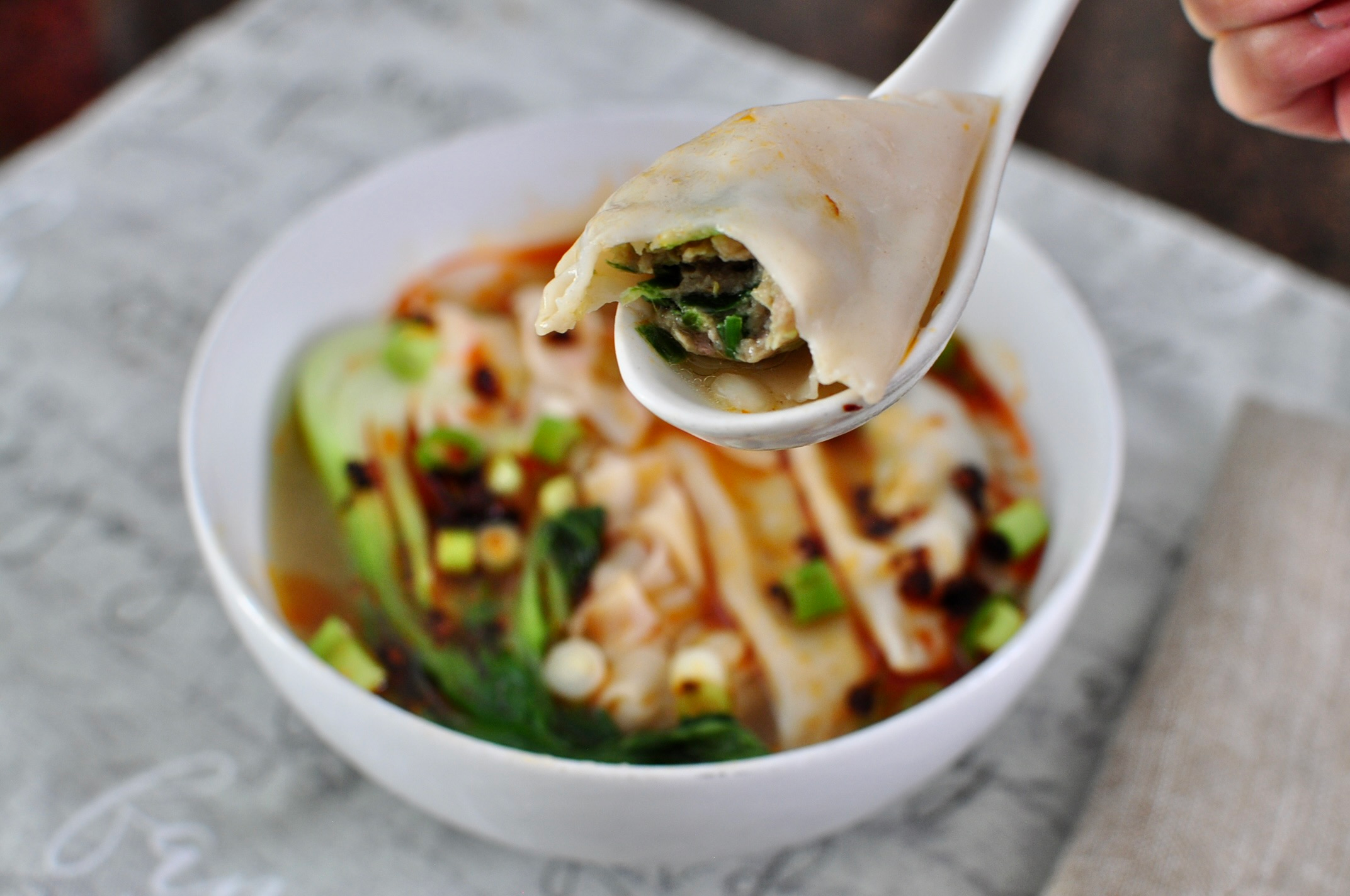 Dumpling in noodle soup
