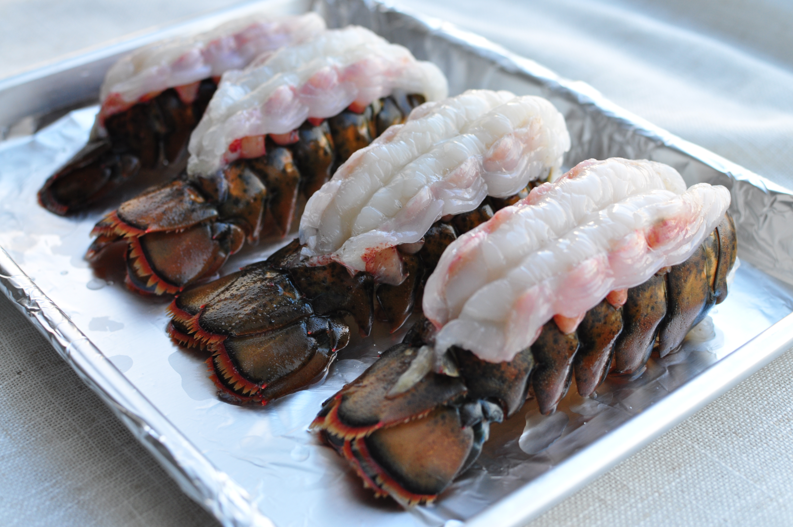 Lobster tails with meat over the shell