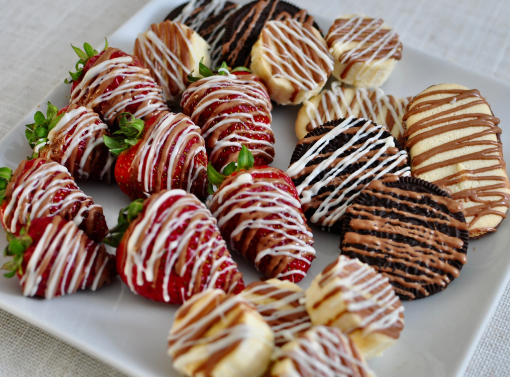 Chocolate Drizzled Strawberries, Bananas, Cookies