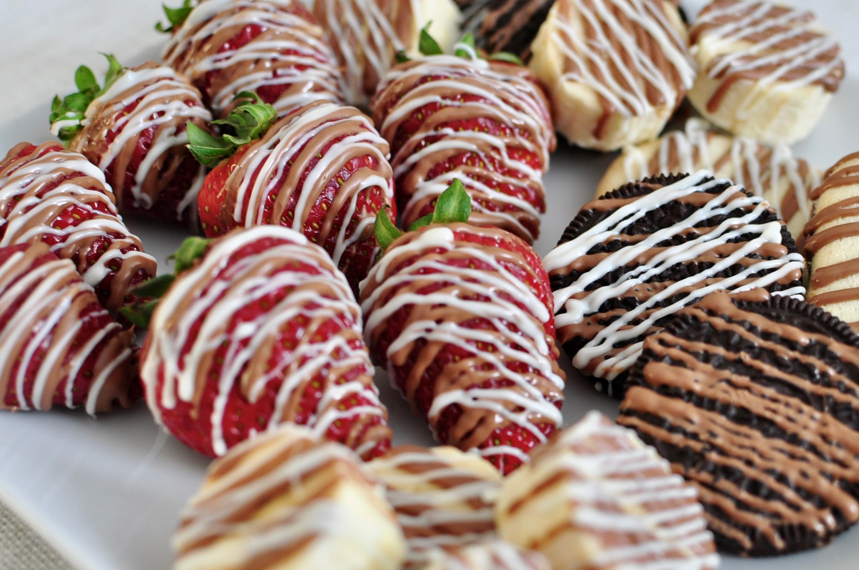 Chocolate Drizzled Strawberries, Bananas and Cookies