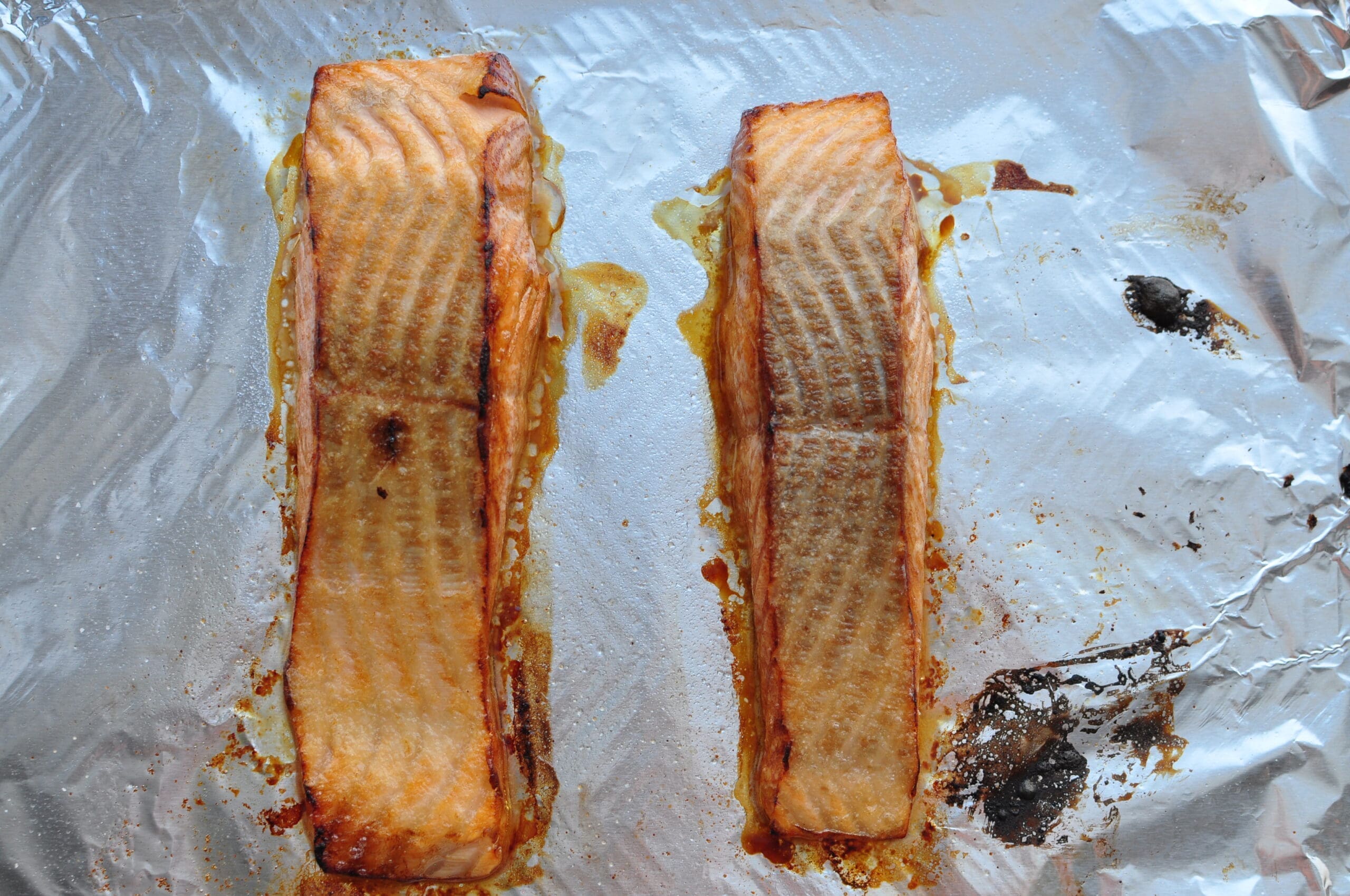 Asian glazed broiled salmon on sheet pan