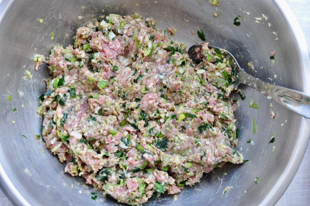ground pork filling for pork and leek dumplings