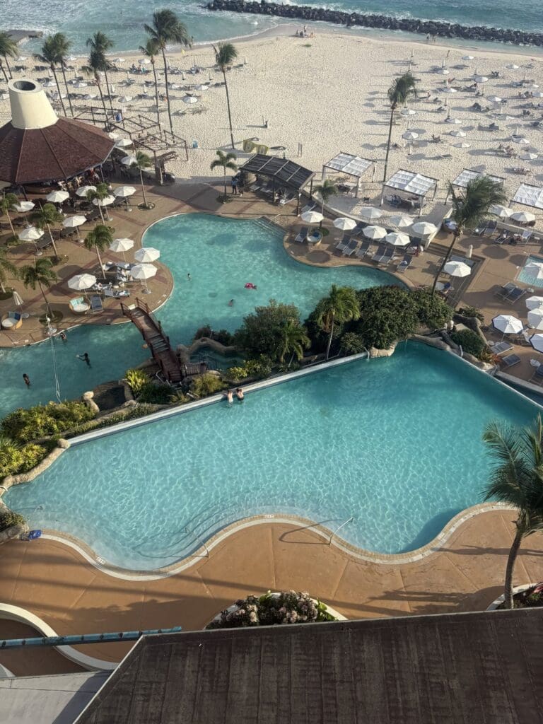 Hilton Barbados Review View of Both Pools and Beach