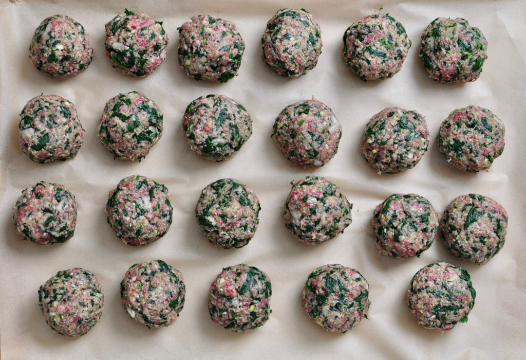 Form meatballs on place on a parchment lined baking sheet