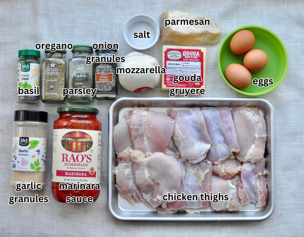 ingredients for nom-breaded chicken parmesan