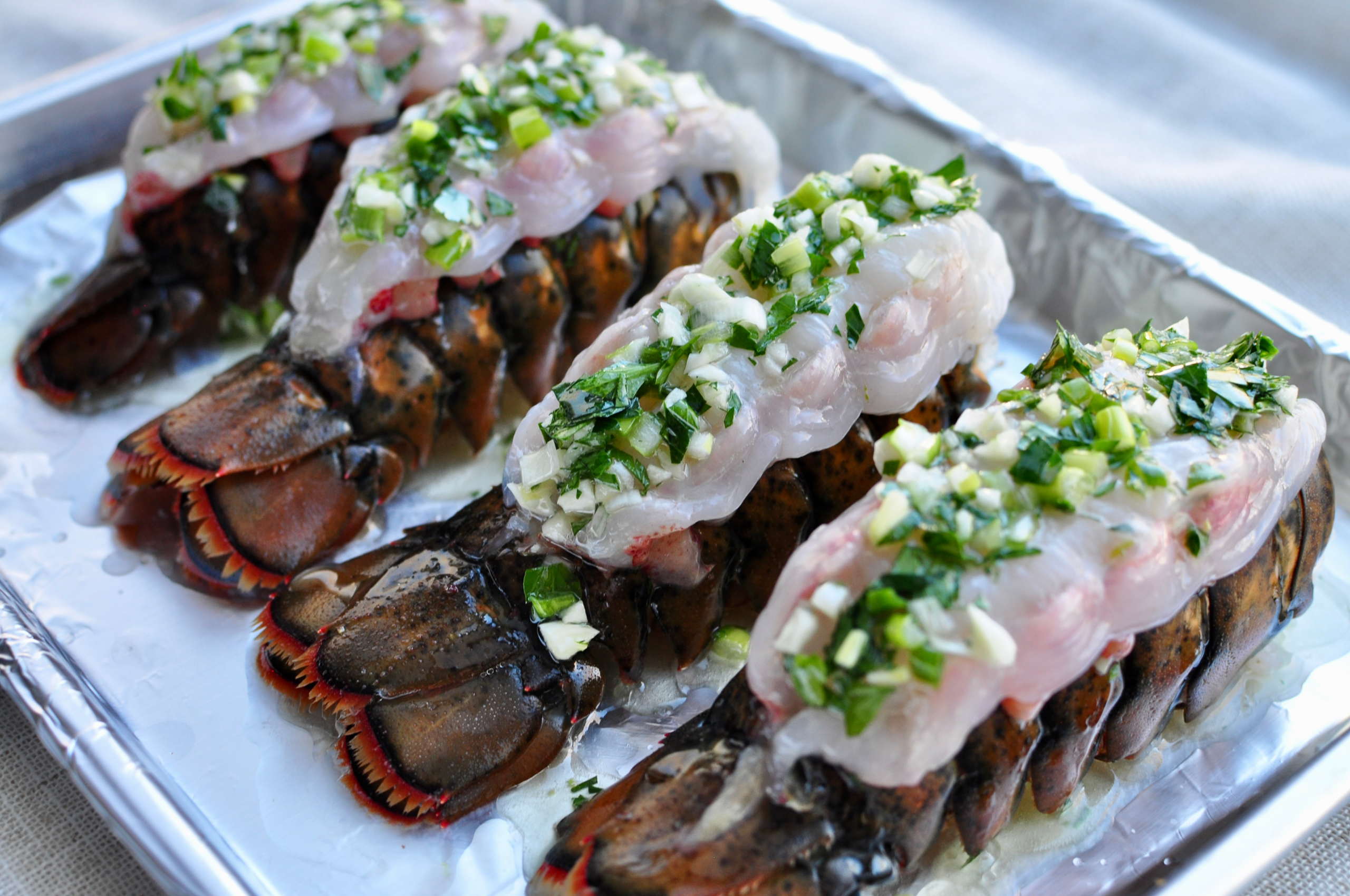 Lobster tail with herb marinade