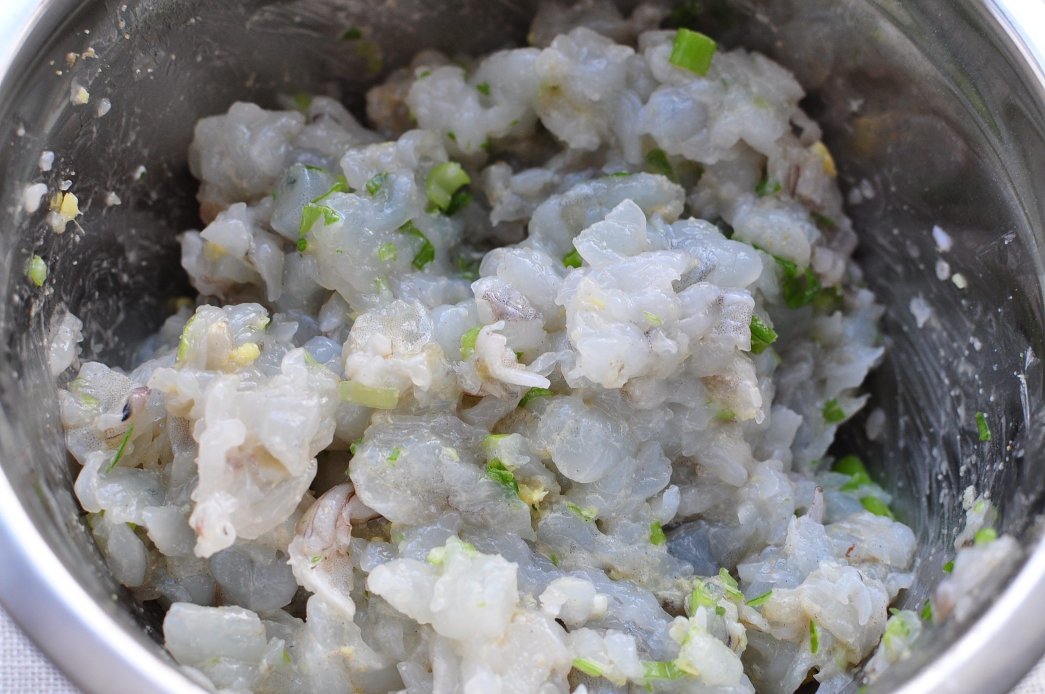 Peeled, deveined, chopped and marinated shrimp