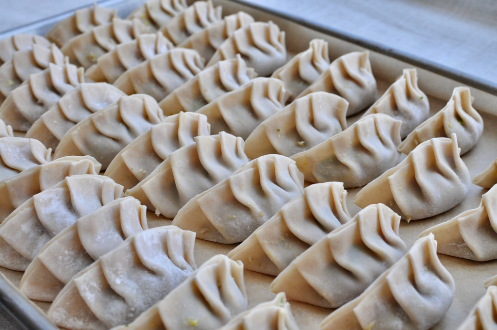 Tray of dumplings
