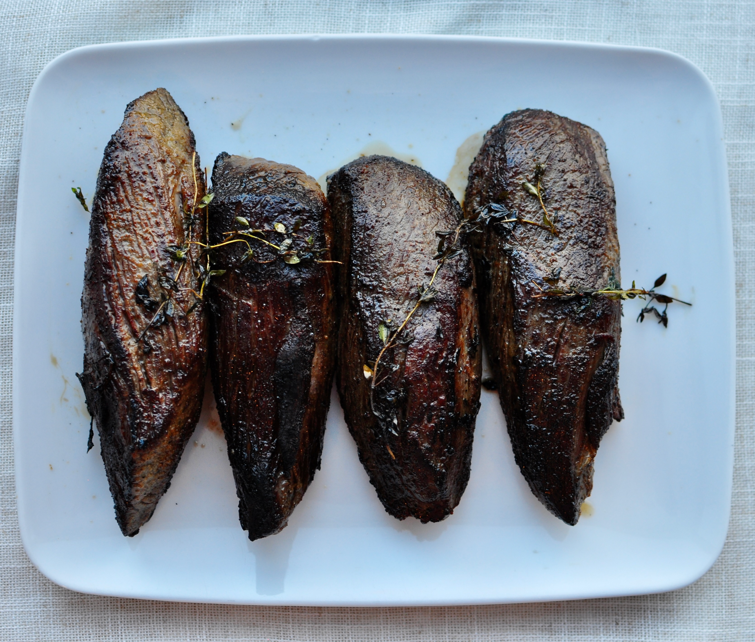 Seared petite filet steaks