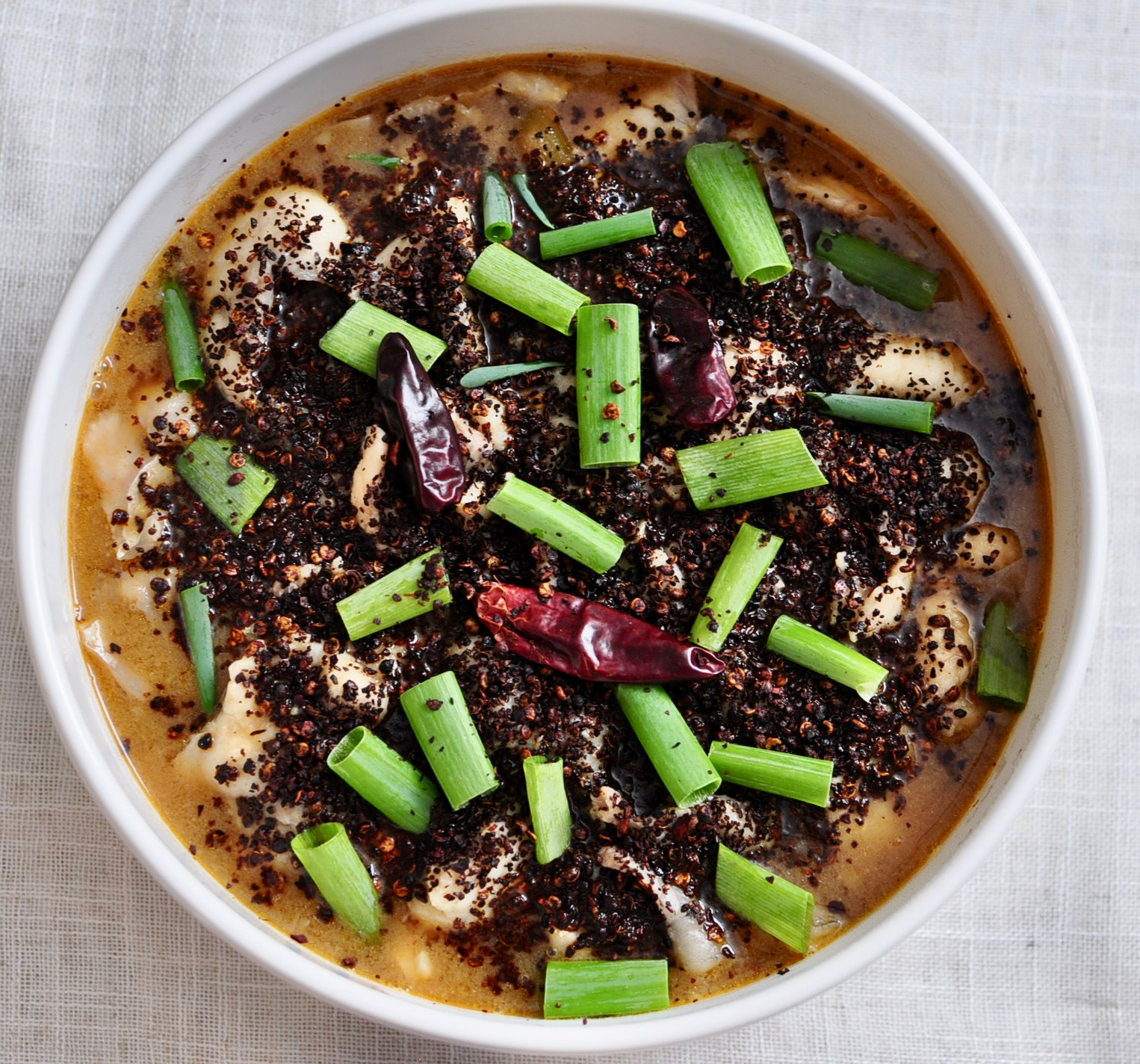 Ground Sichuan Peppercorns and Dried Chili Peppers in Water Boiled Fish