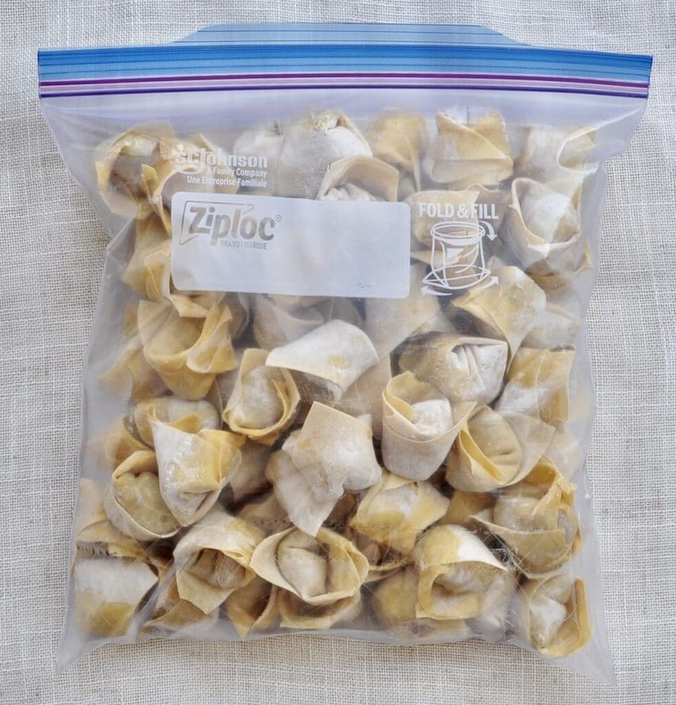 Frozen Folded Wontons in Ziplock Bag