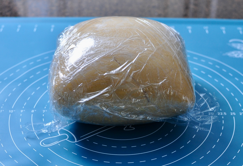 After the first rise the babka dough will expand within the plastic wrap
