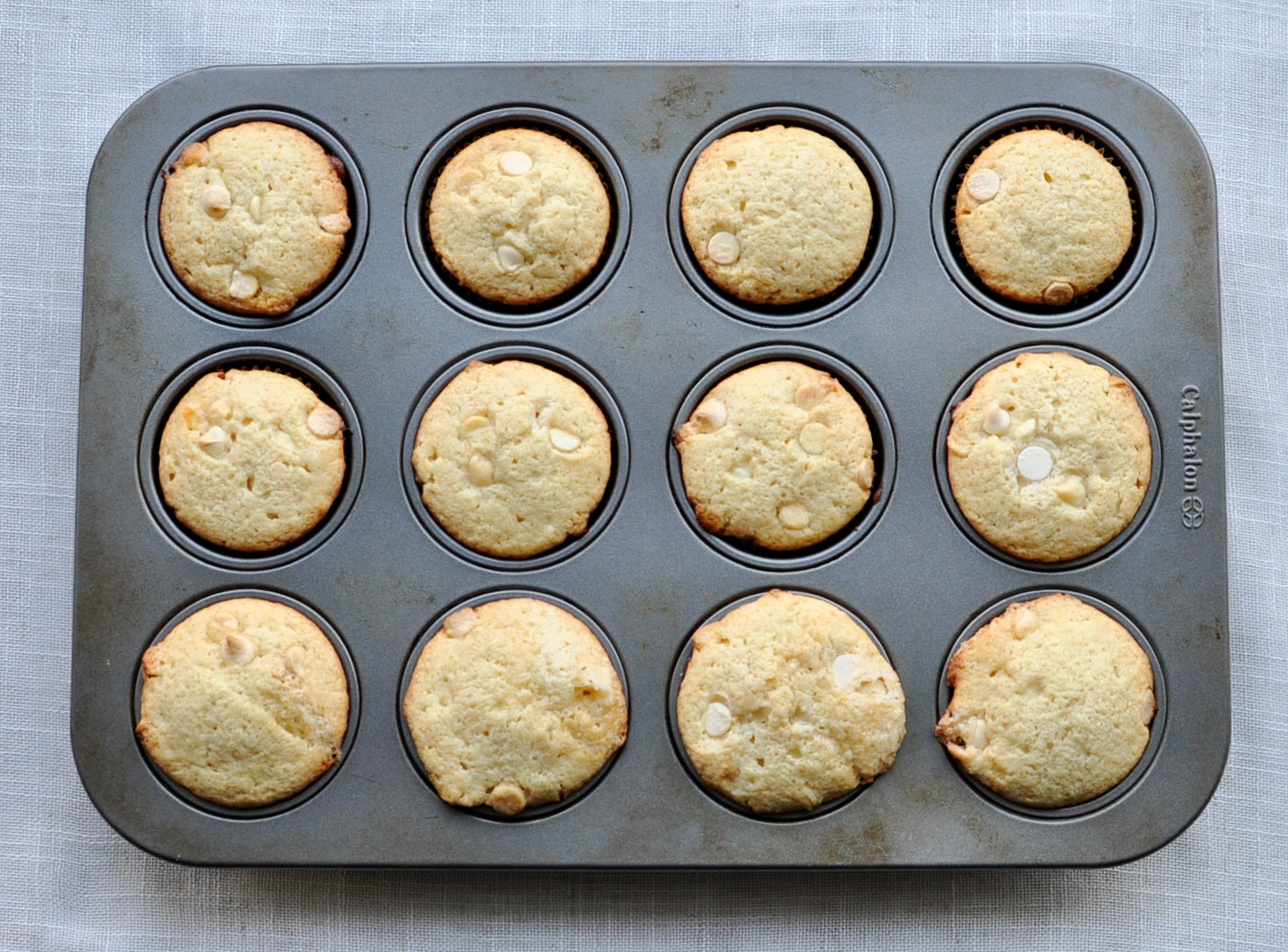 baked vanilla muffins in muffin tin