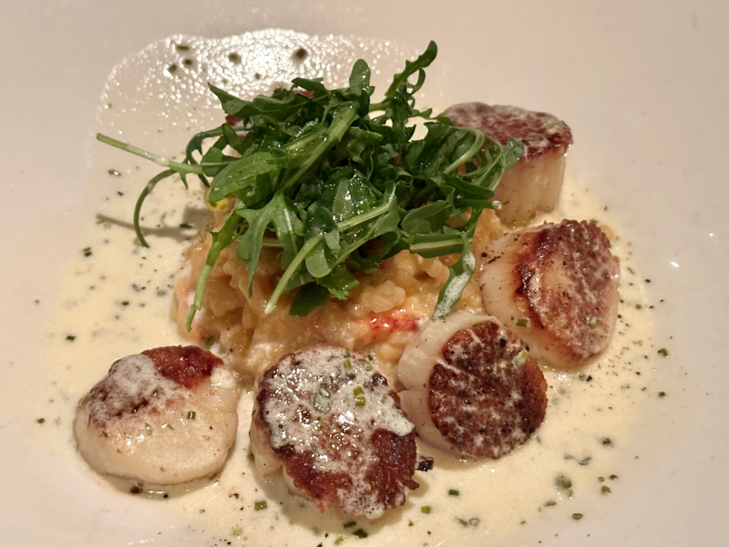 Seared Sea Scallops with Maine Lobster and Asparagus Risotto