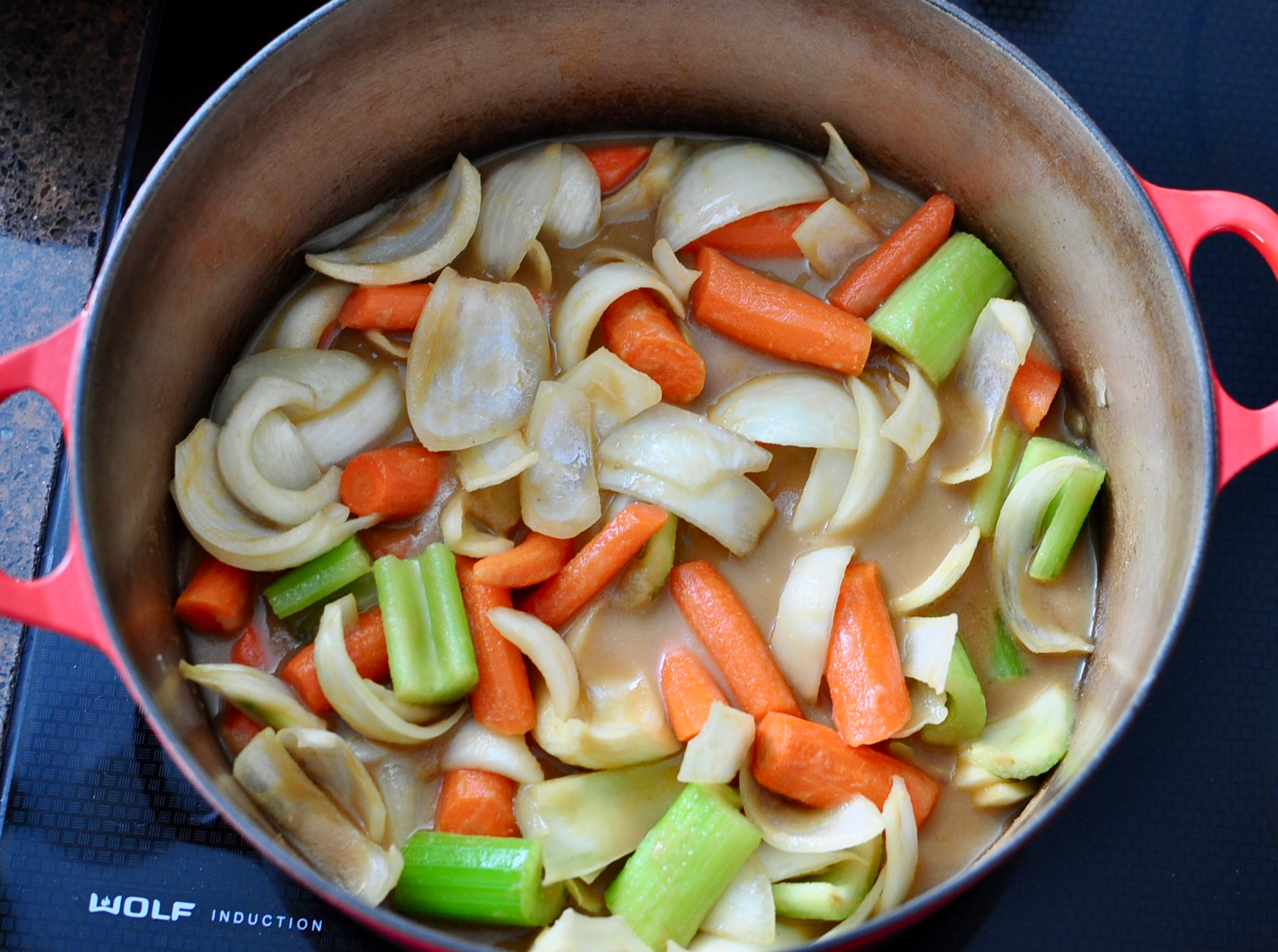 Carrots, celery and onions in marinade sauce