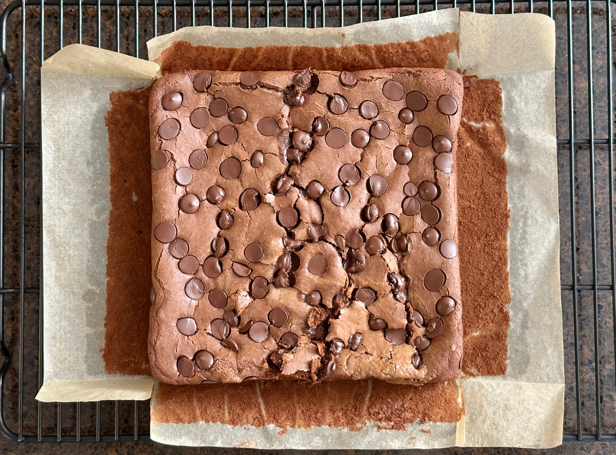 Chocolate Mochi Brownies cooling on wire rack
