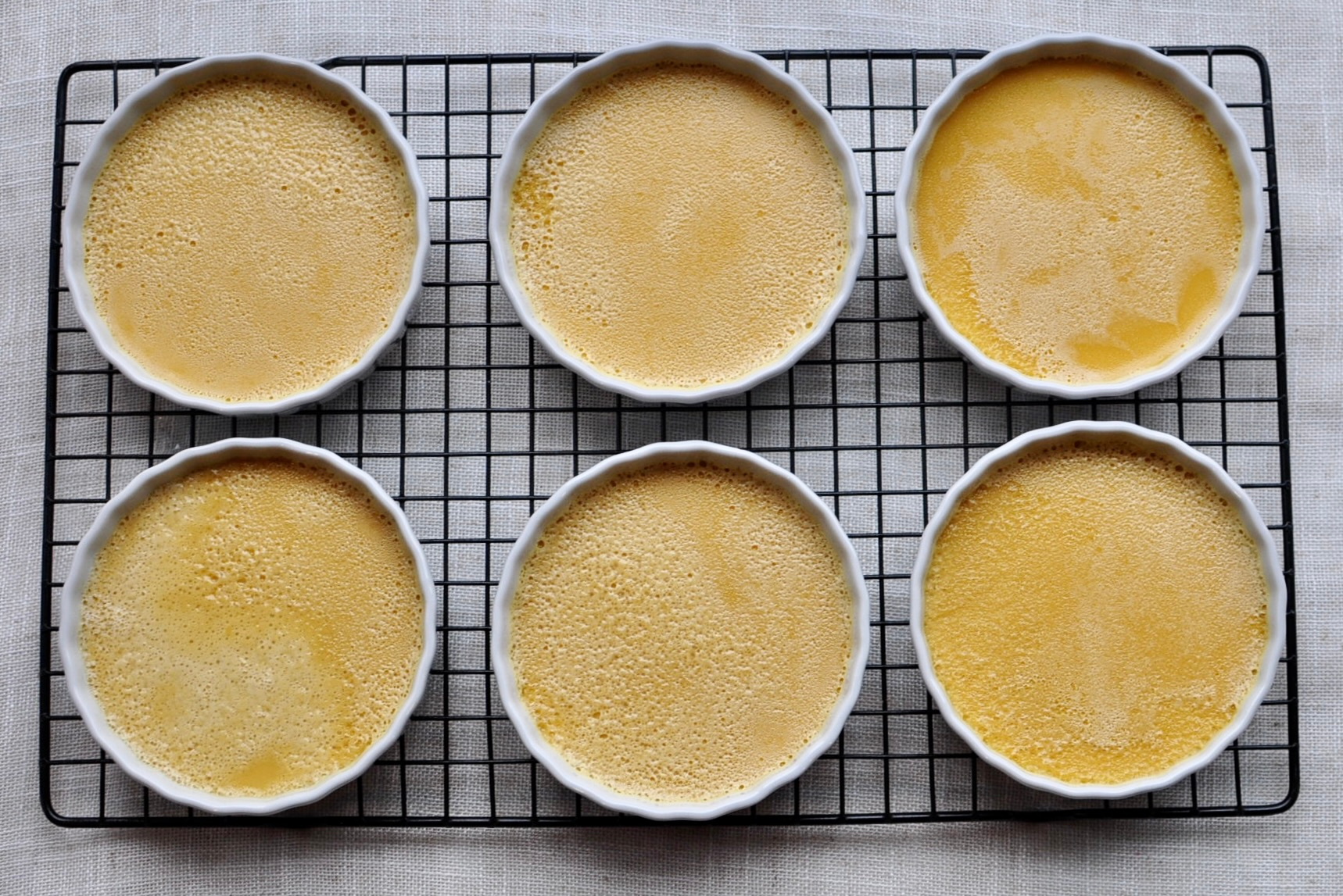 Creme brulee cooling on wire rack