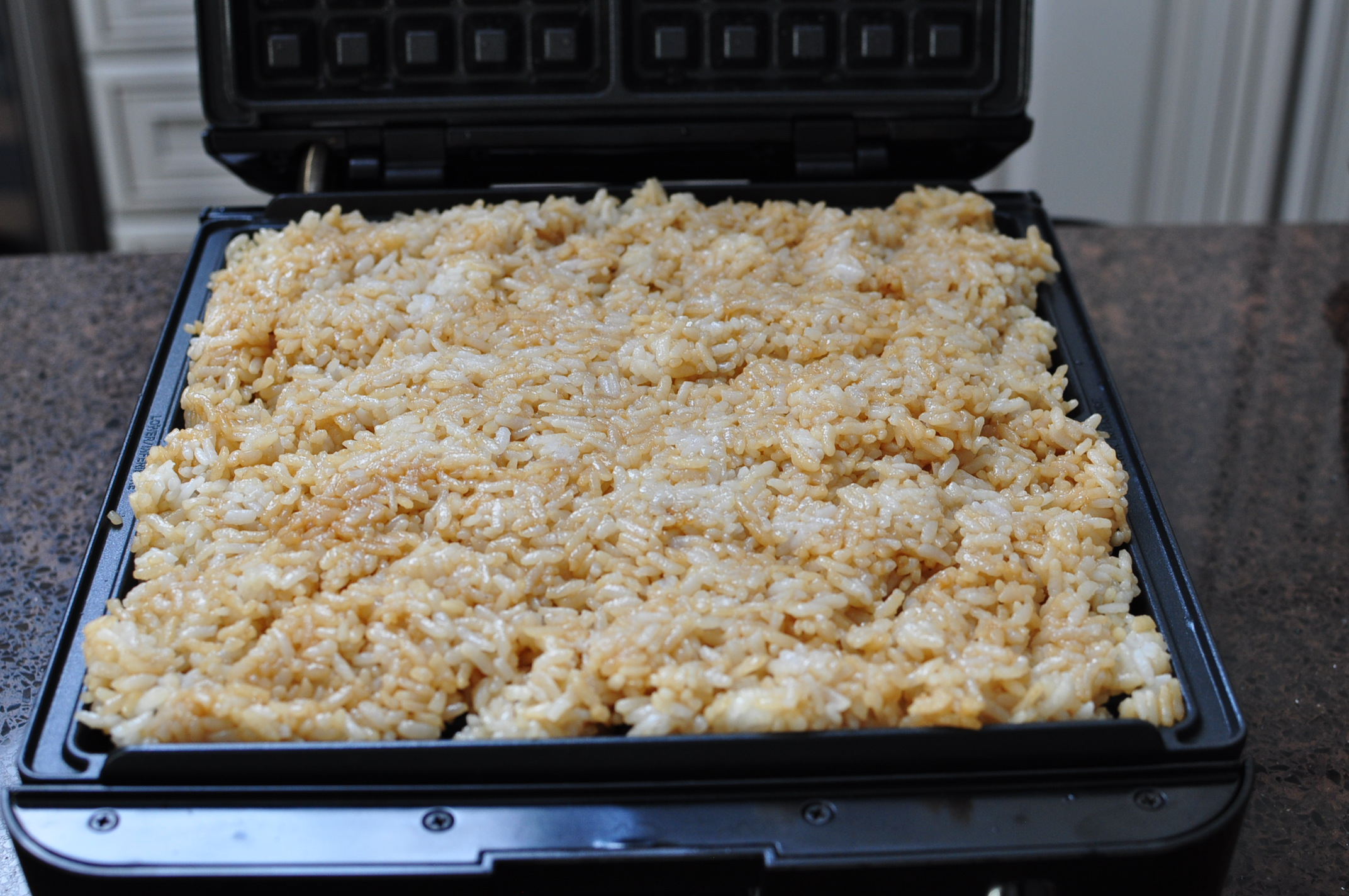 Rice on waffle iron