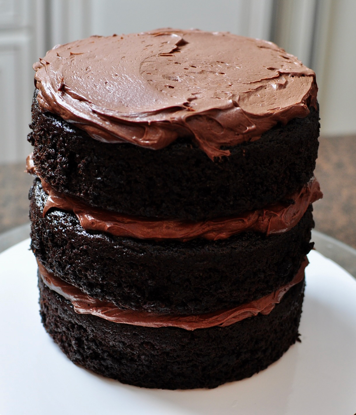 Frosting on 3 layer chocolate cake