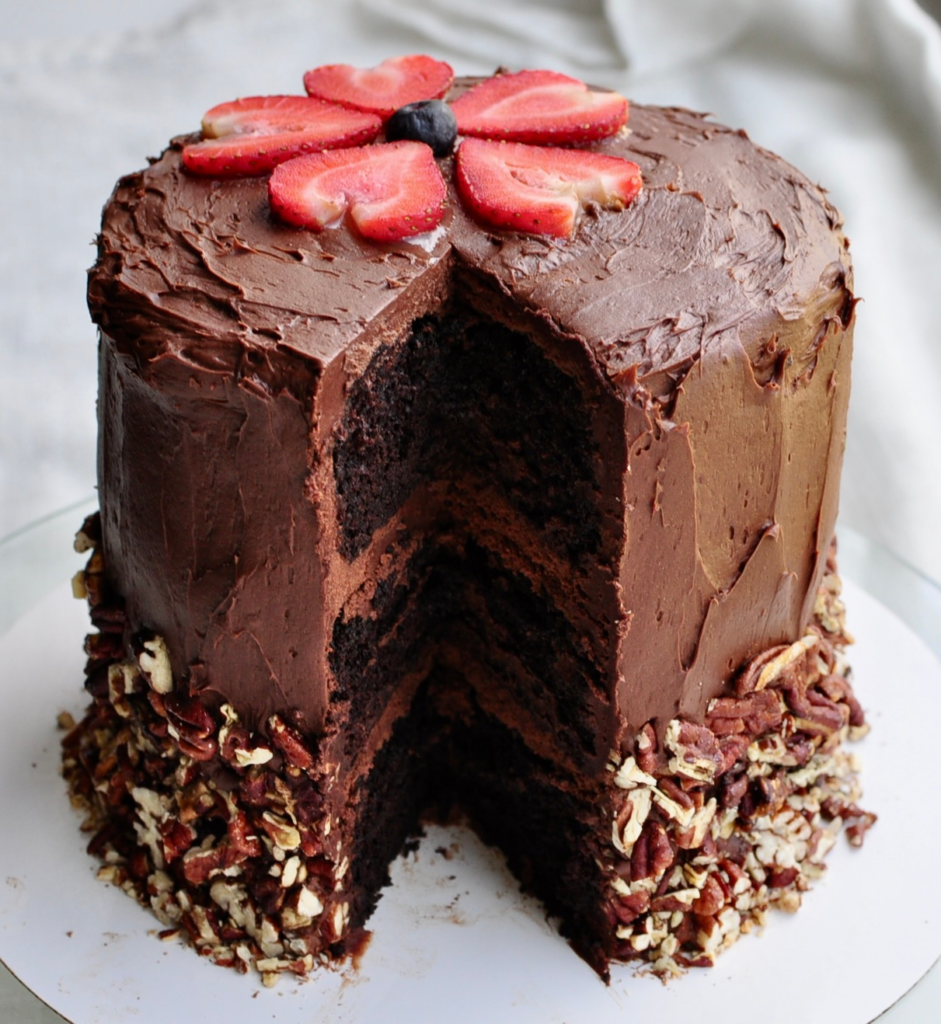 Triple layer chocolate cake with whipped nutella frosting