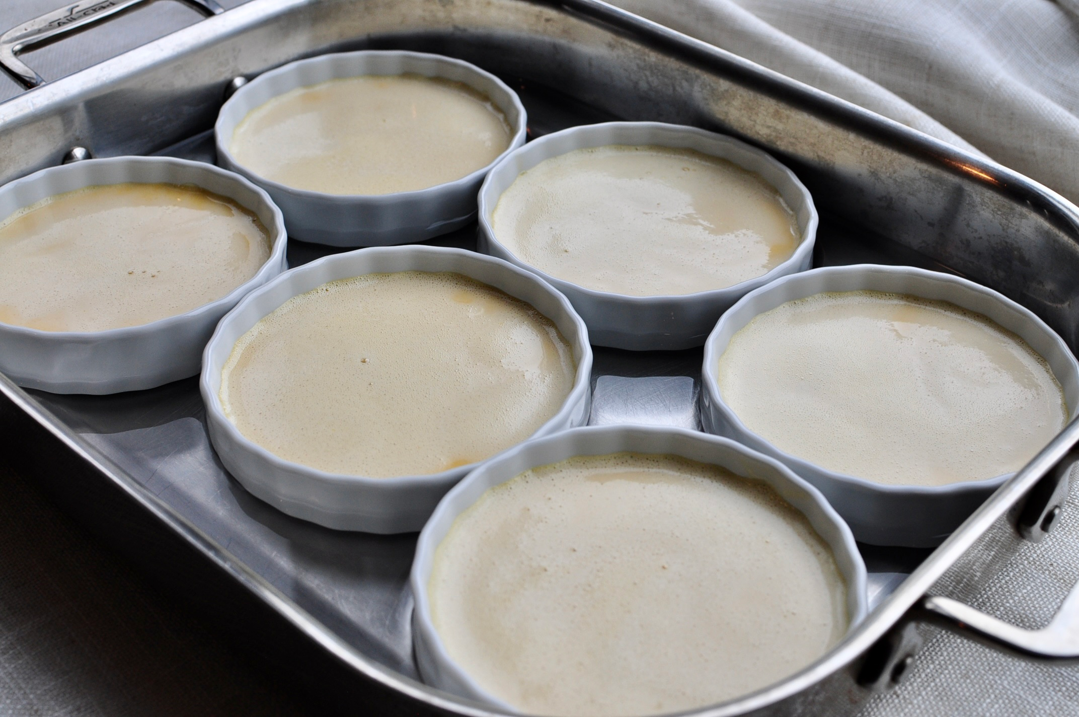 Creme brulee in a hot water bath