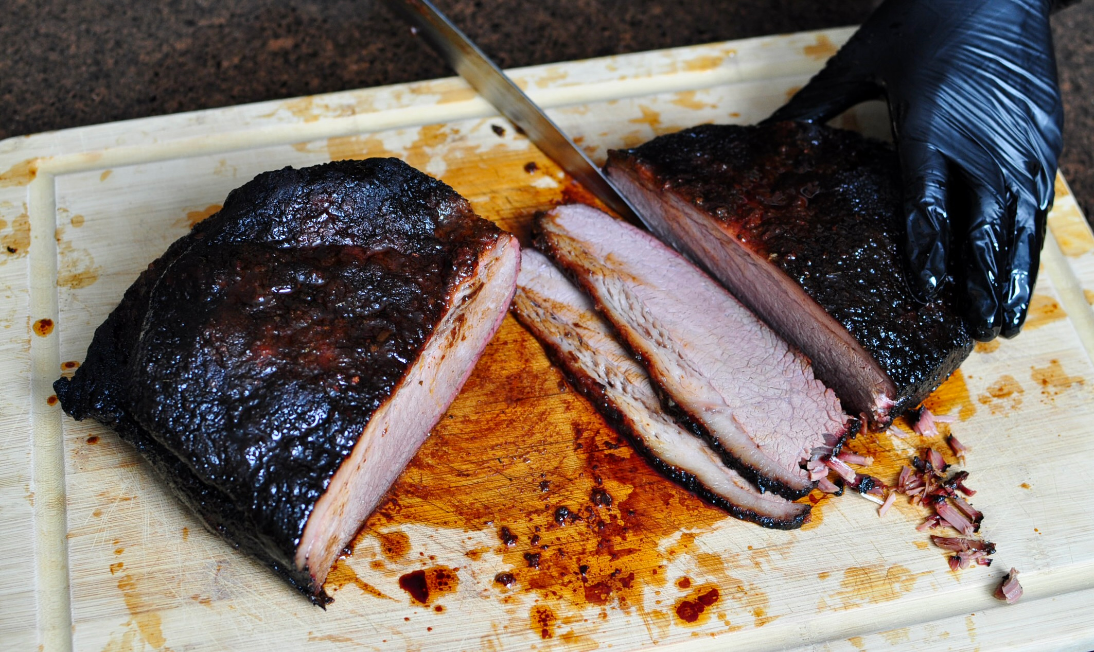 Sliced smoked brisket