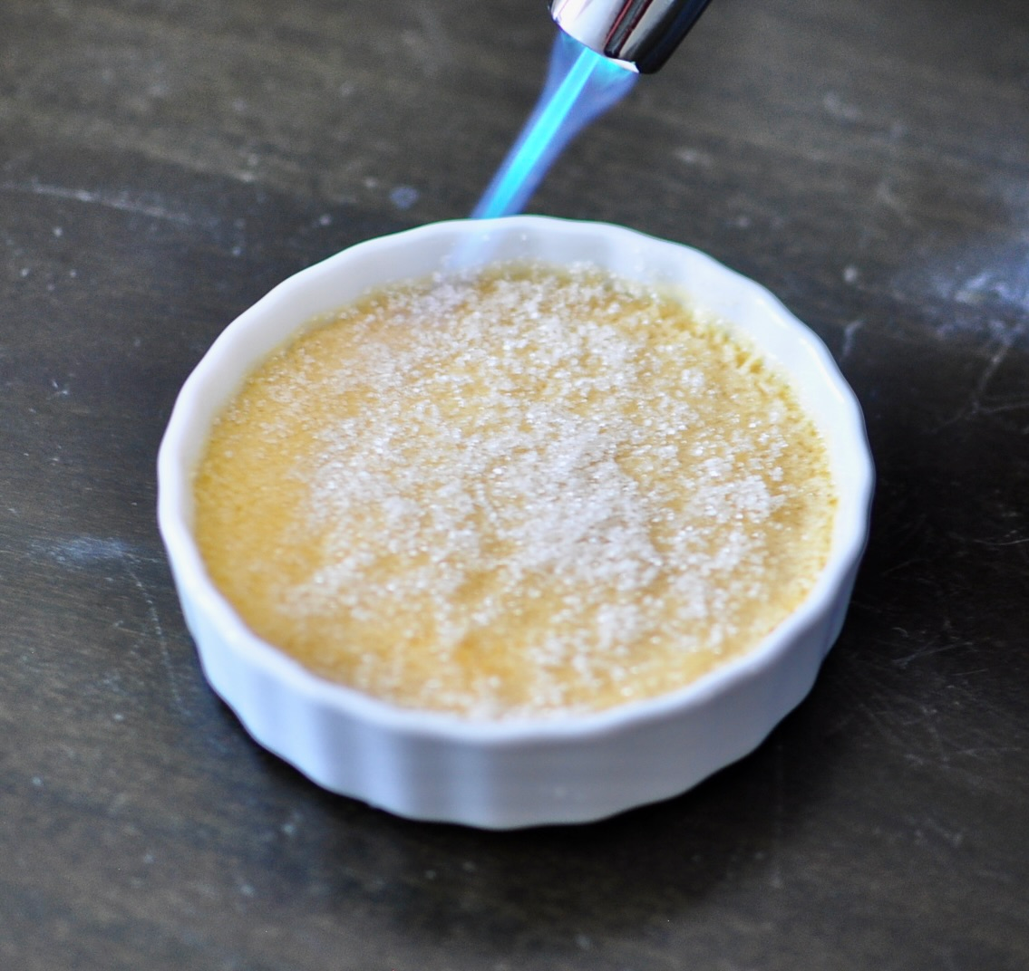 Sugar topping on creme brulee