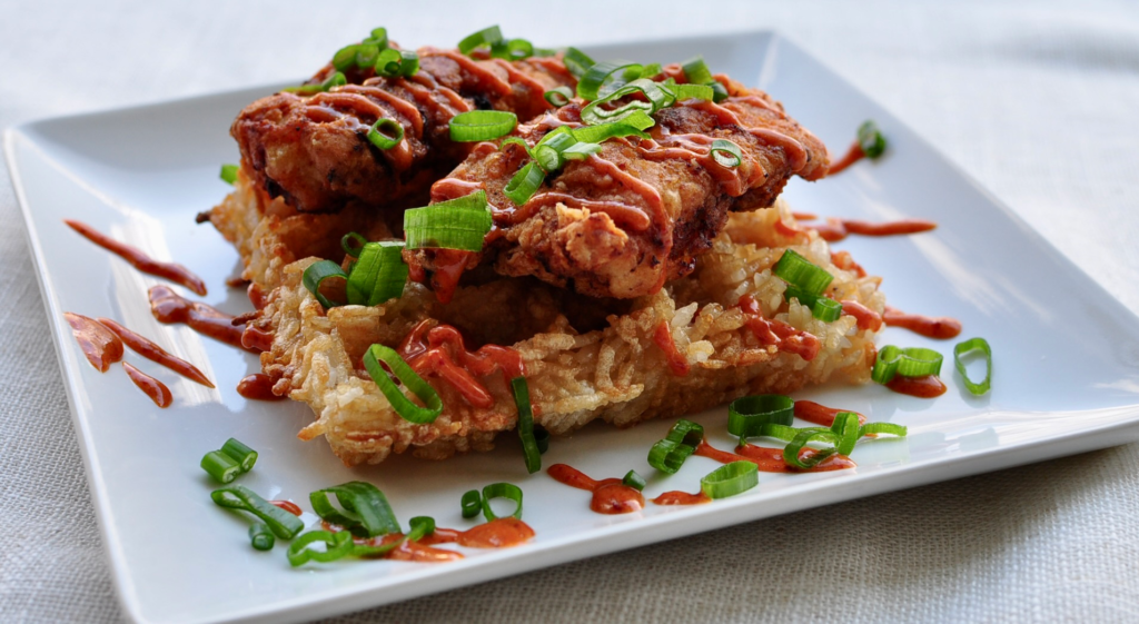 Korean Fried Chicken and Rice Waffles