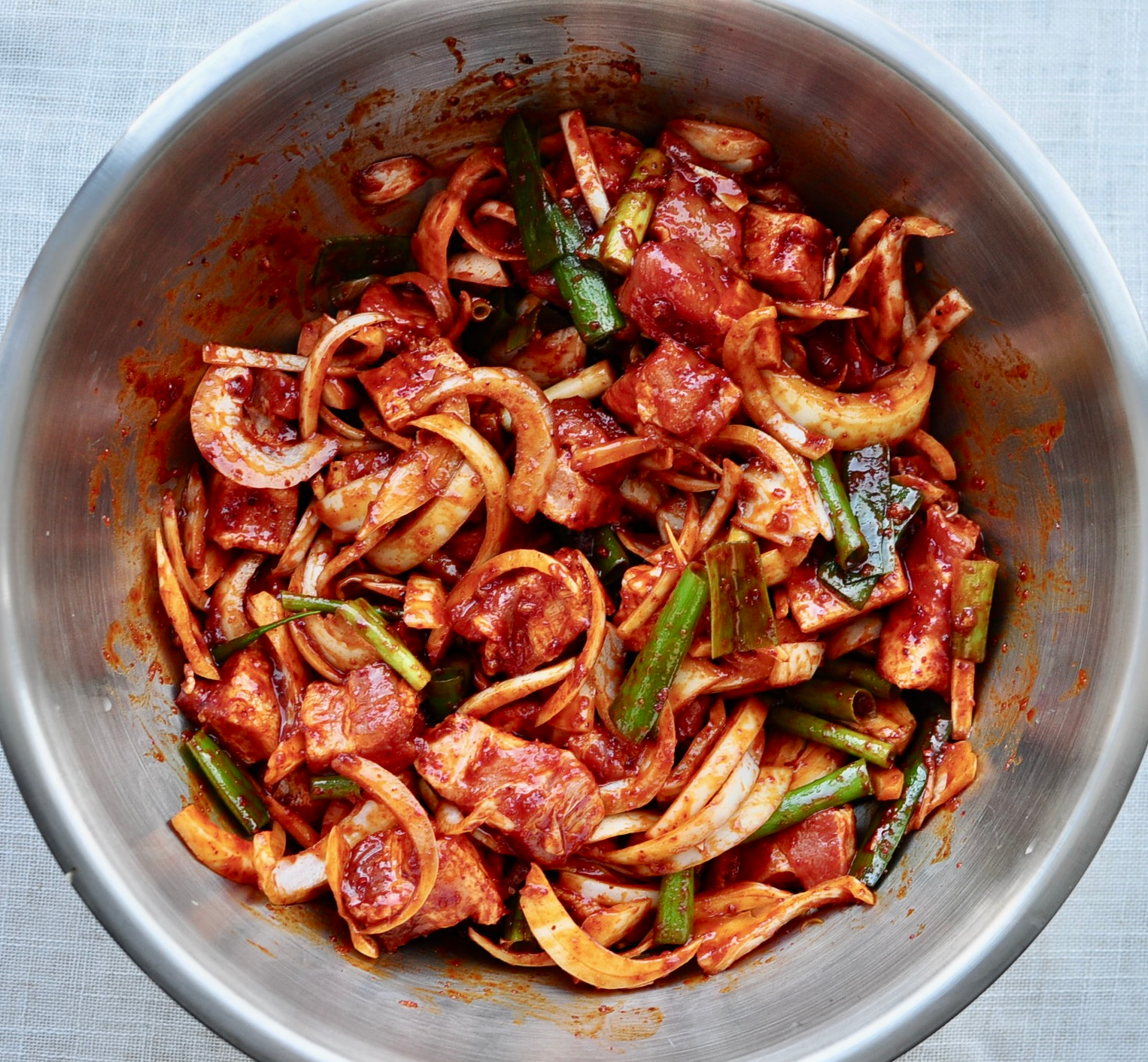 Marinating pork belly in gochujang