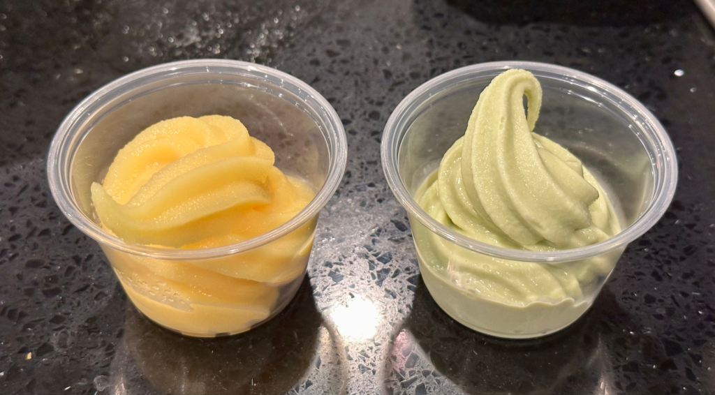Matcha Ice Cream and Mango Sorbet