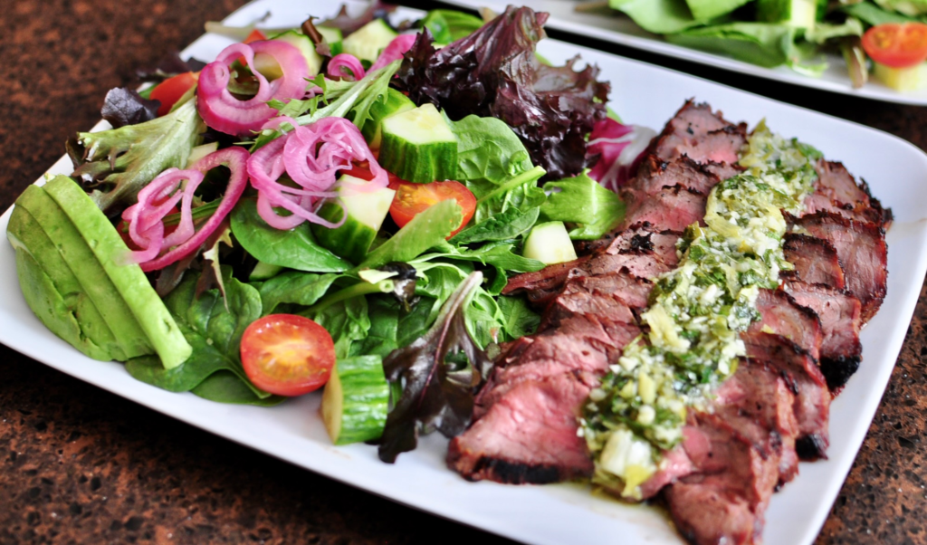 Sliced Grilled Flank Steak with Chimichurri Sauce