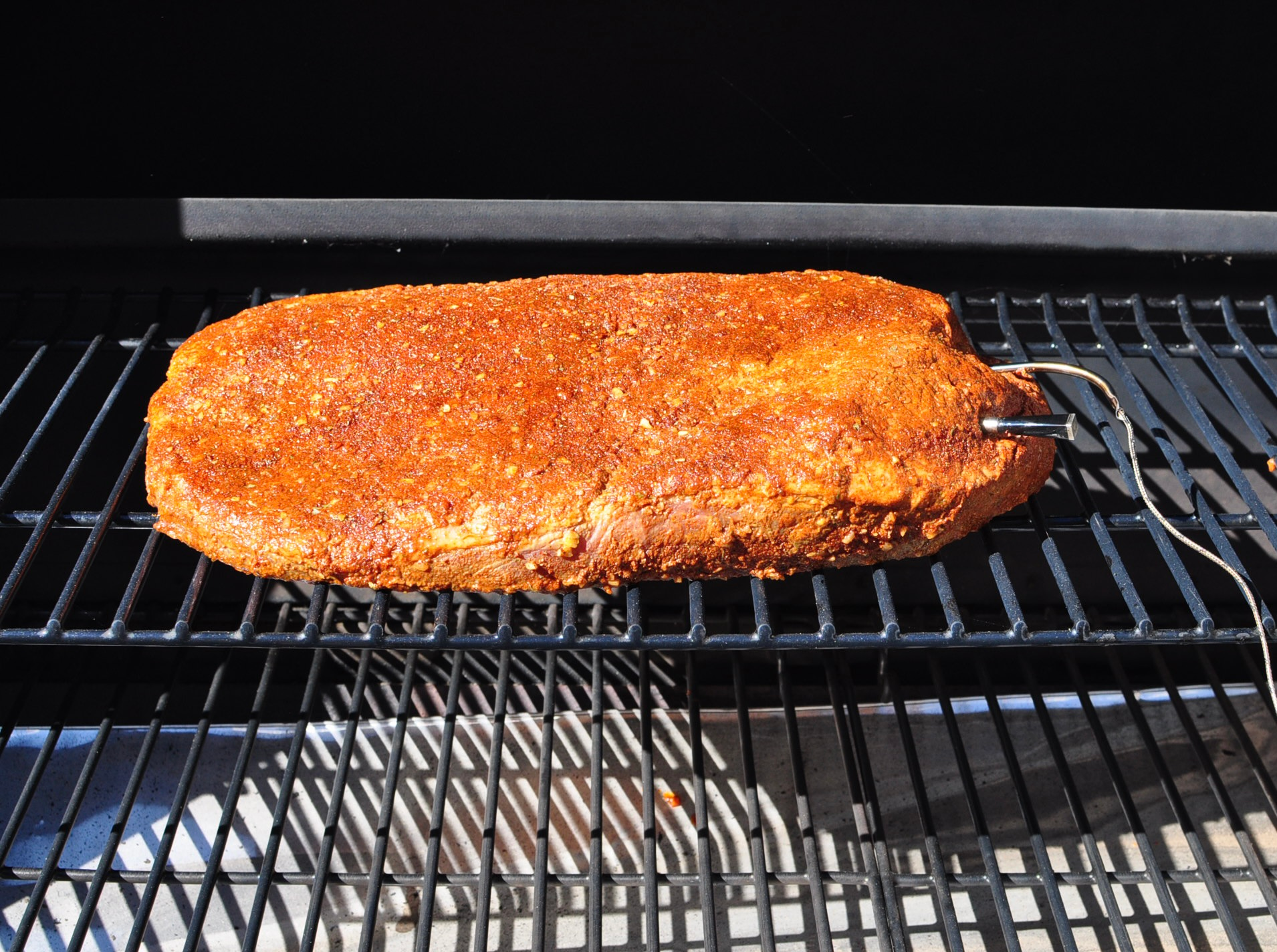 Brisket in smoker