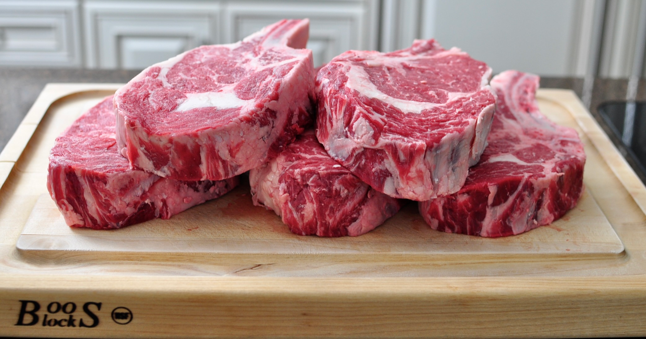 Bone in rib eye steaks