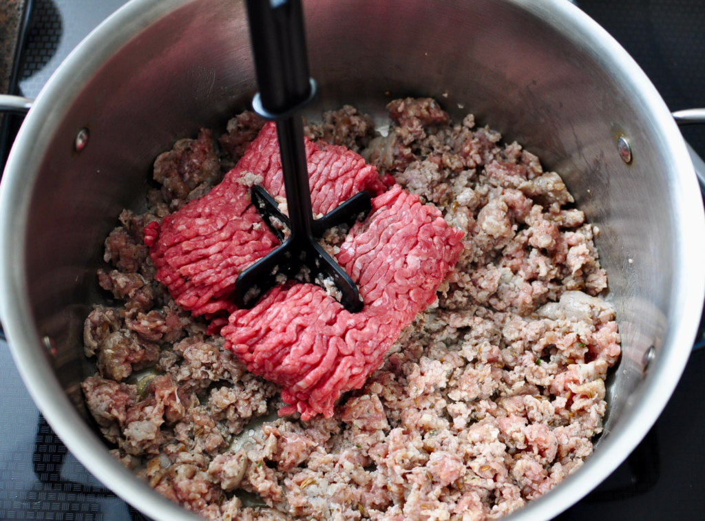 Ground Beef and Italian Sausage for Baked Ziti Meat Sauce