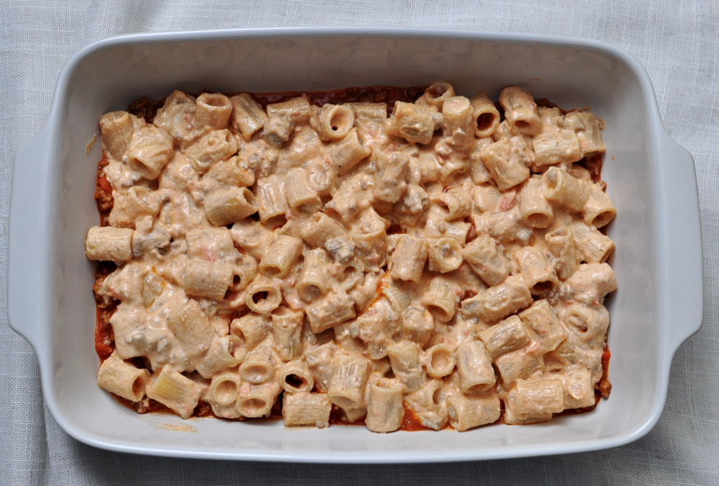 How to layer baked ziti