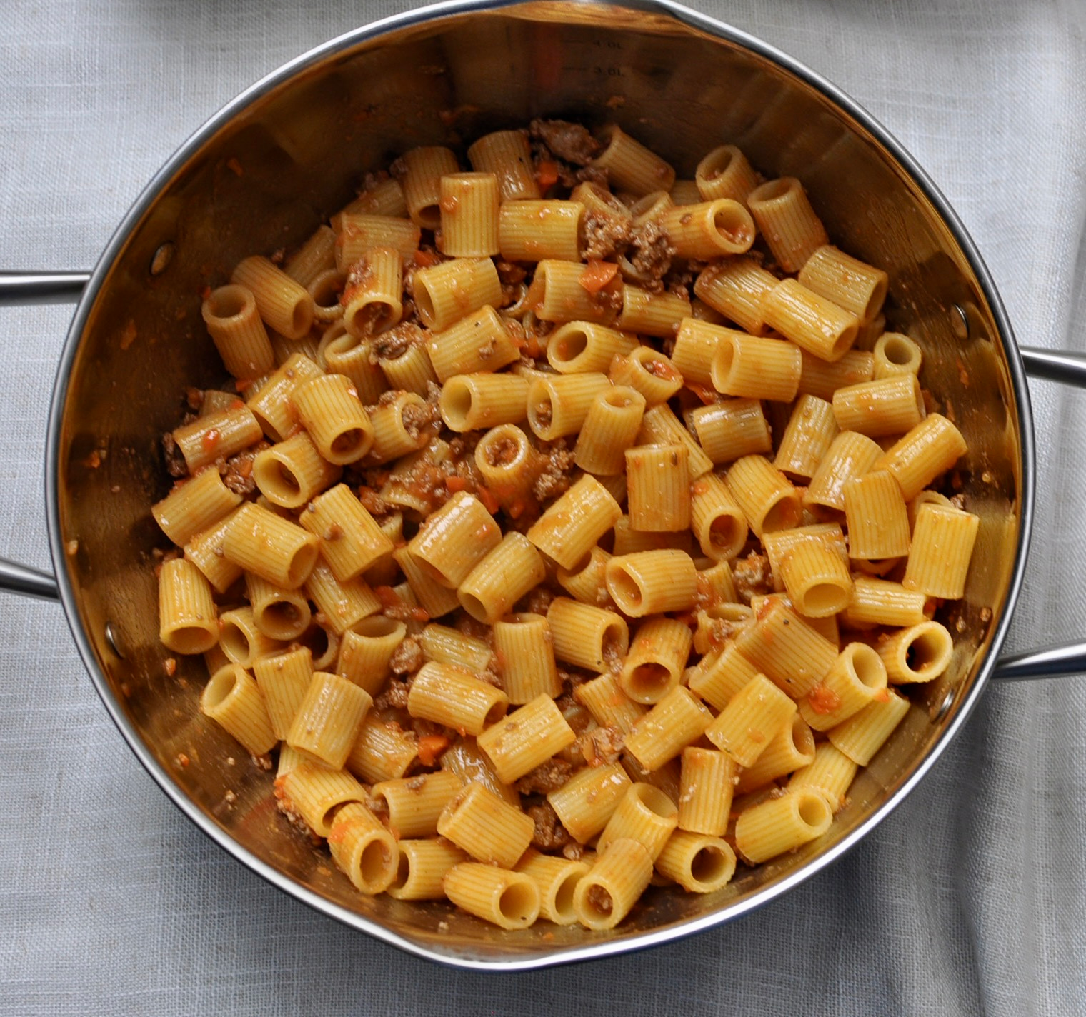 Meat sauce and pasta for the base of the baked ziti