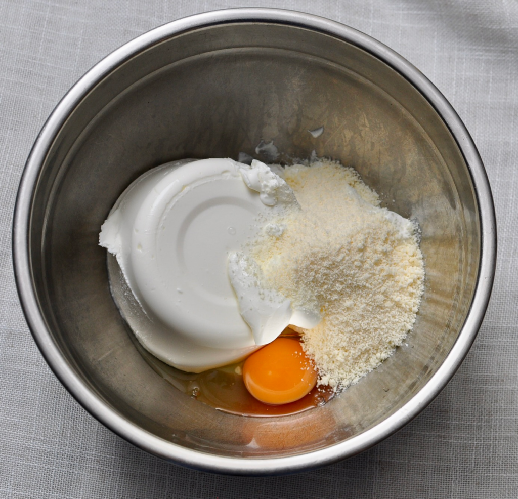 Ricotta cheese, sour cream, parmesan cheese, egg for cheesy pasta bake