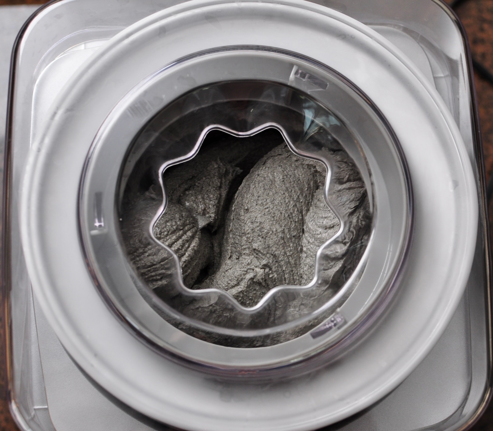 Black Sesame Ice Cream Churning in Ice Cream Maker