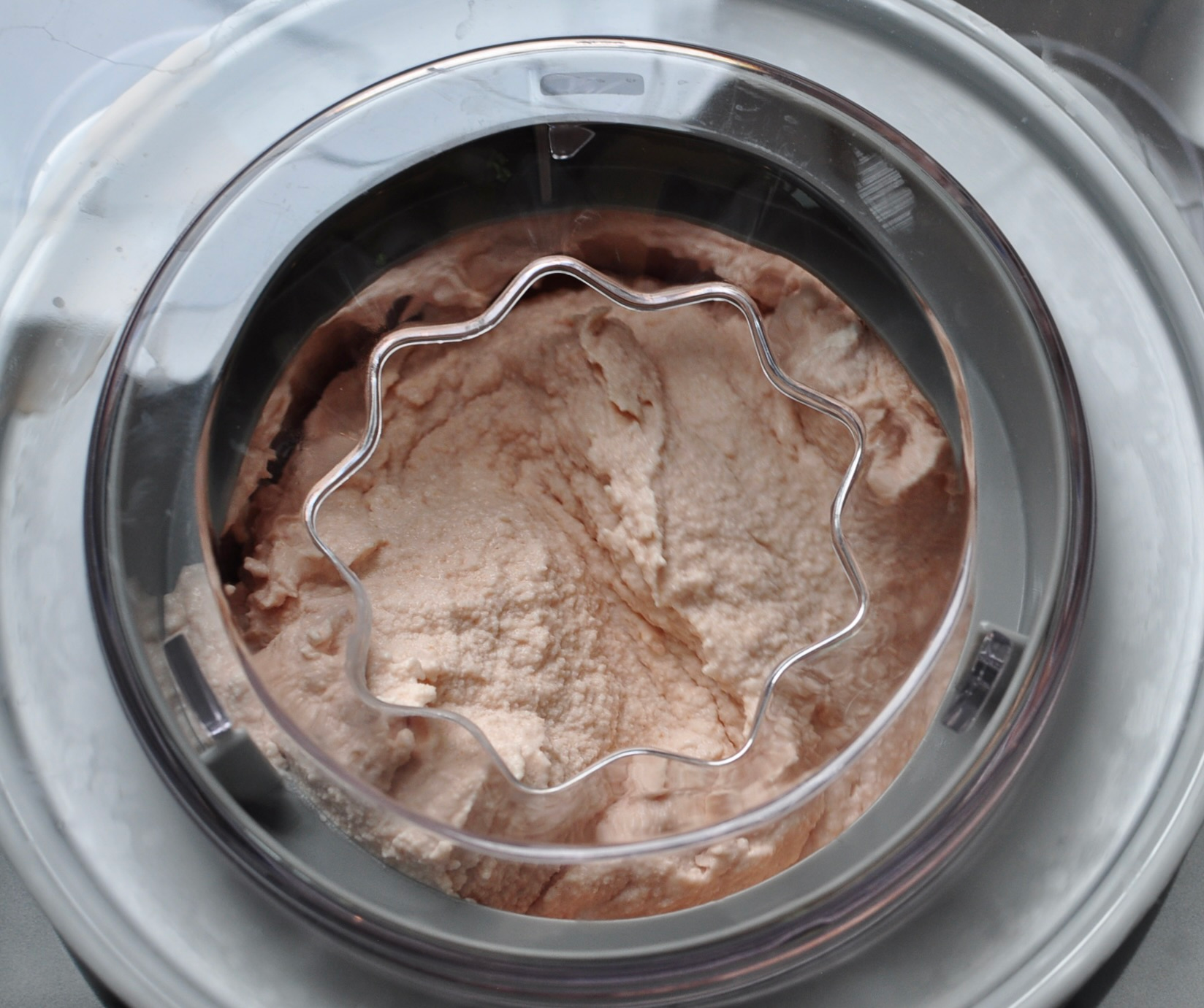 Homemade Guava Ice Cream Churning in Ice Cream Maker