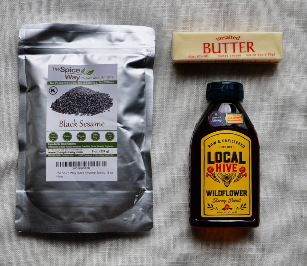 Ingredients for Black Sesame Paste Recipe with Honey and Butter