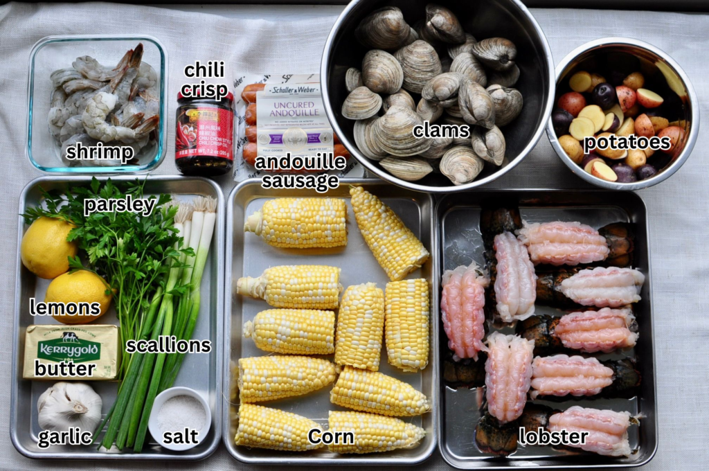 Ingredients for Chili Crisp Sheet Pan Clam Bake