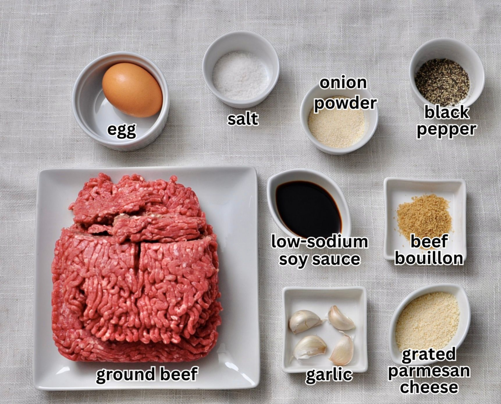 Ingredients for Juicy Umami Ground Beef Burger Recipe