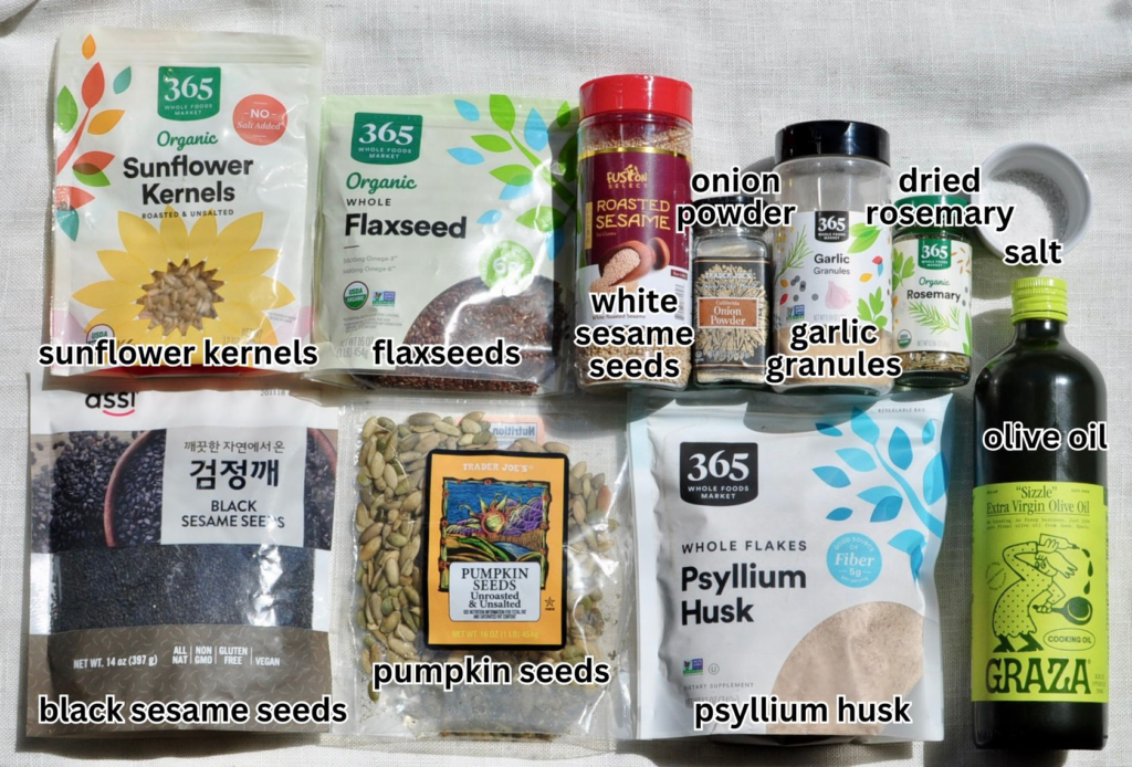Ingredients for thin and crispy seed crackers