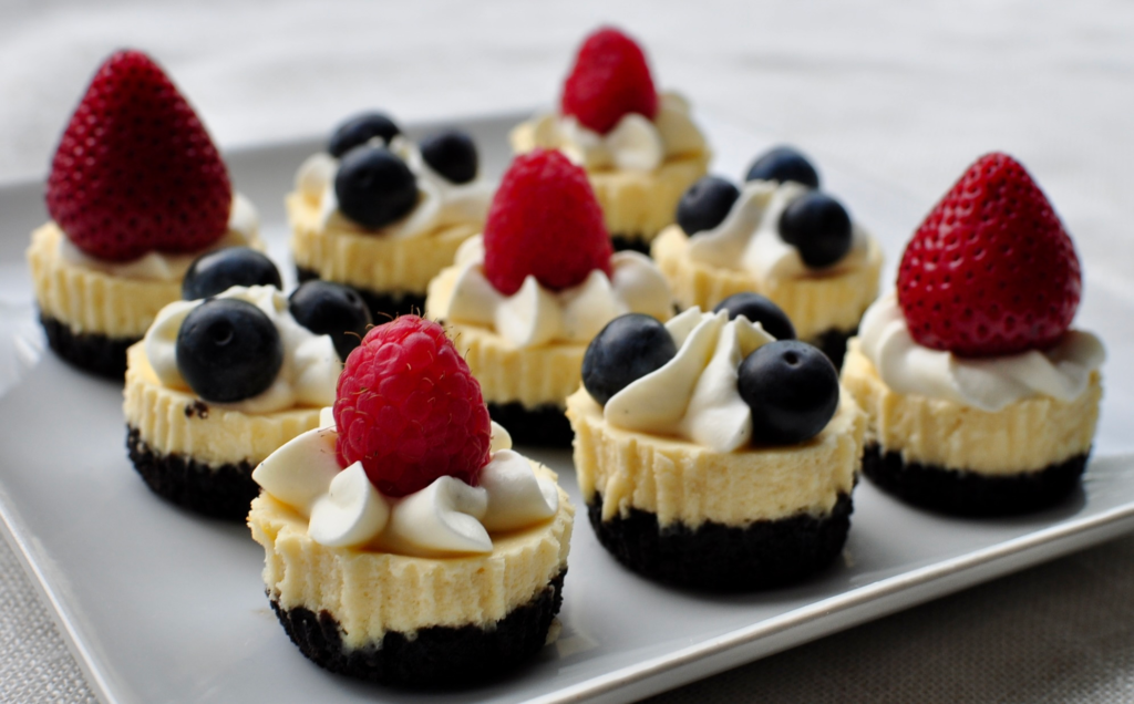 Mini Oreo Cheesecakes with Blueberries, Raspberries and Strawberries