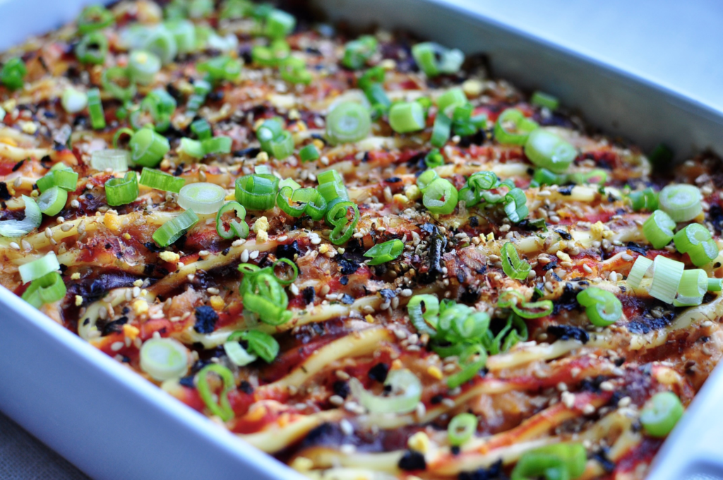 Spicy Salmon Sushi Bake with Kewpie Mayo, Sriracha, Furikake Recipe